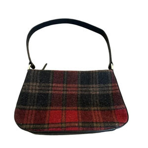 Eddie Bauer 100% Wool Plaid Mini Purse Handbag Leather Trim Small Women's